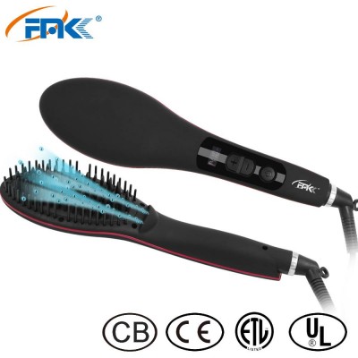 Amazon top seller 2019 Private label paddle hair straightening brush Ceramic Electric Ionic hot brush